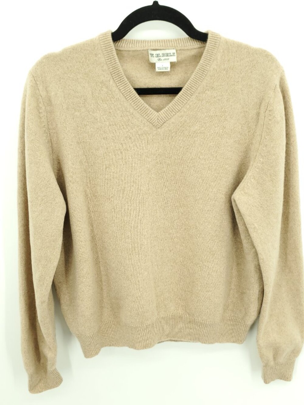 W.H. Belk 100% Cashmere V-Neck Sweater L Tan/Beige